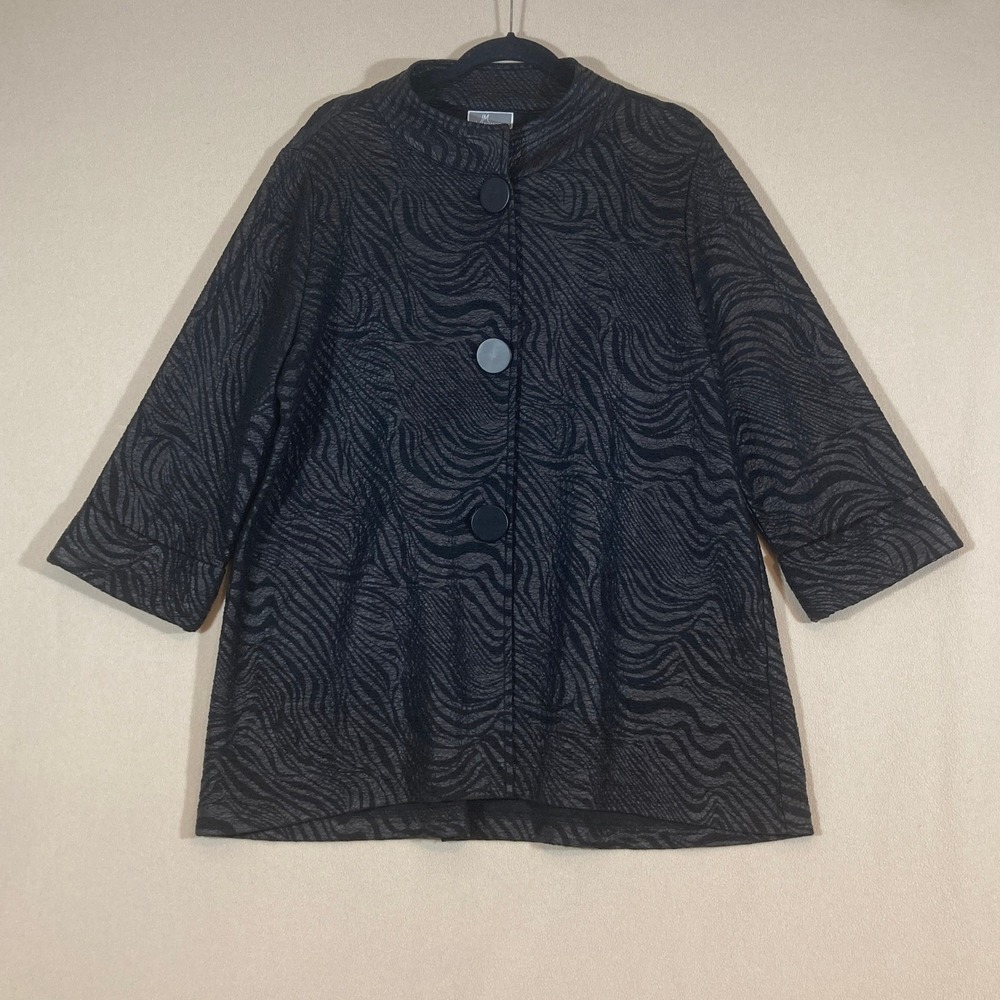 JM Collection Women's Jacket XL Black Monochrome Animal Print Minimalist Layer